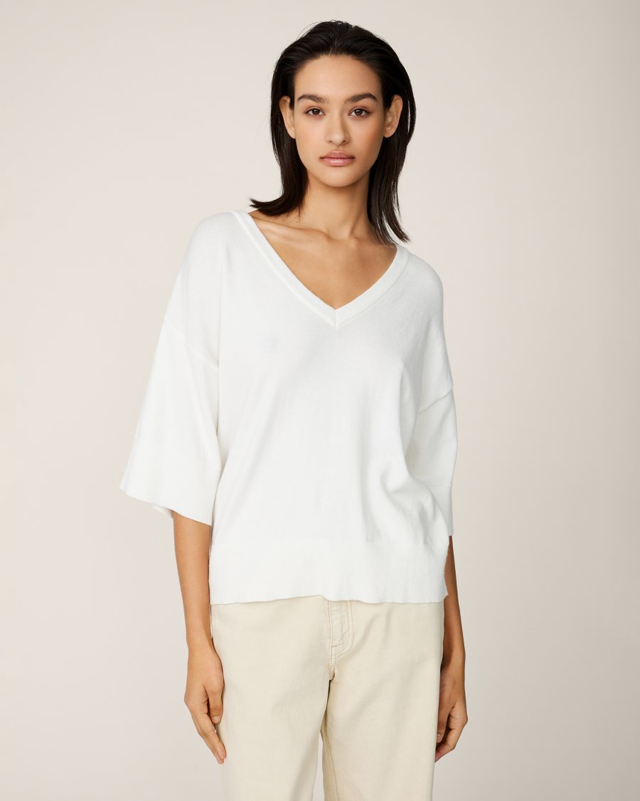 MSCH Copenhagen Eslina Rachelle 2/4 V Pullover Egret - hvittrad.no