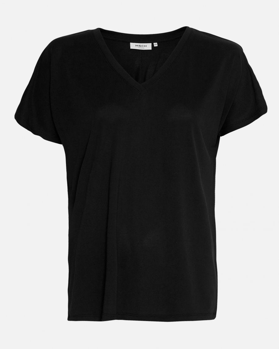 MSCH Copenhagen Fenya Modal V Neck Tee Black - hvittrad.no