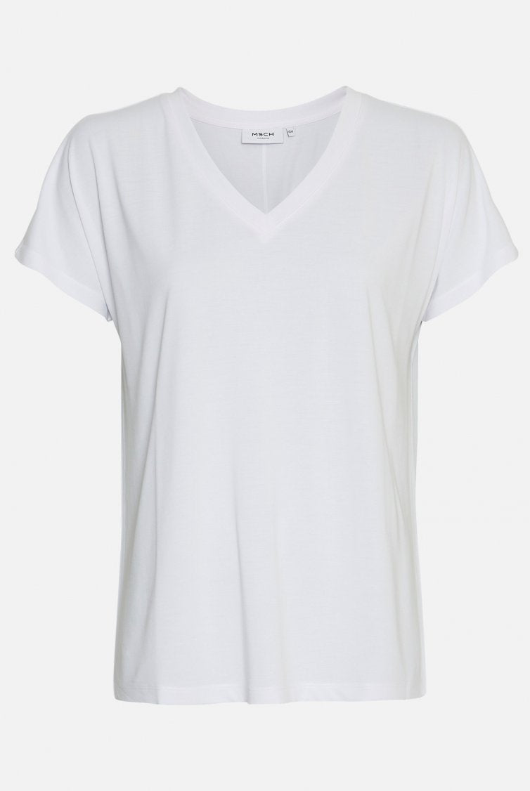 MSCH Copenhagen Fenya Modal V Neck Tee Optical Snow - hvittrad.no
