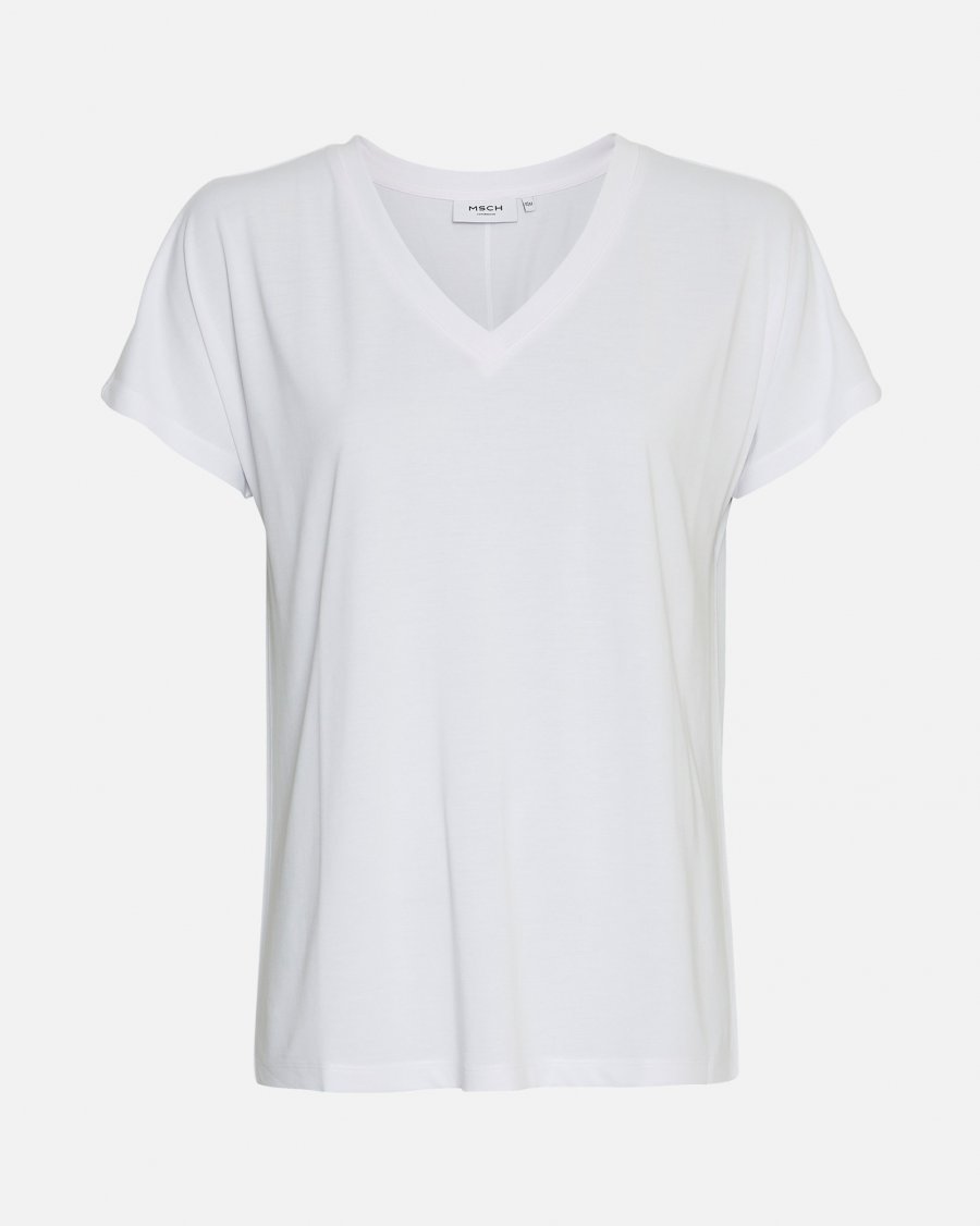 MSCH Copenhagen Fenya Modal V Neck Tee Optical Snow - hvittrad.no