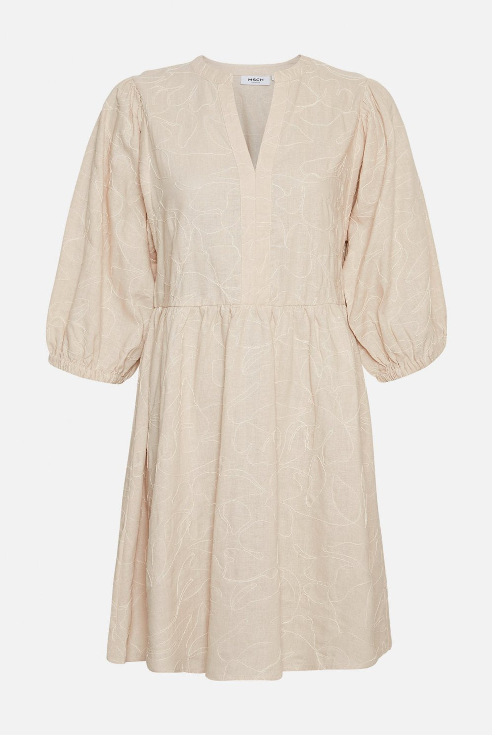 MSCH Copenhagen Ilektra 3/4 Dress EMB Oatmeal - hvittrad.no