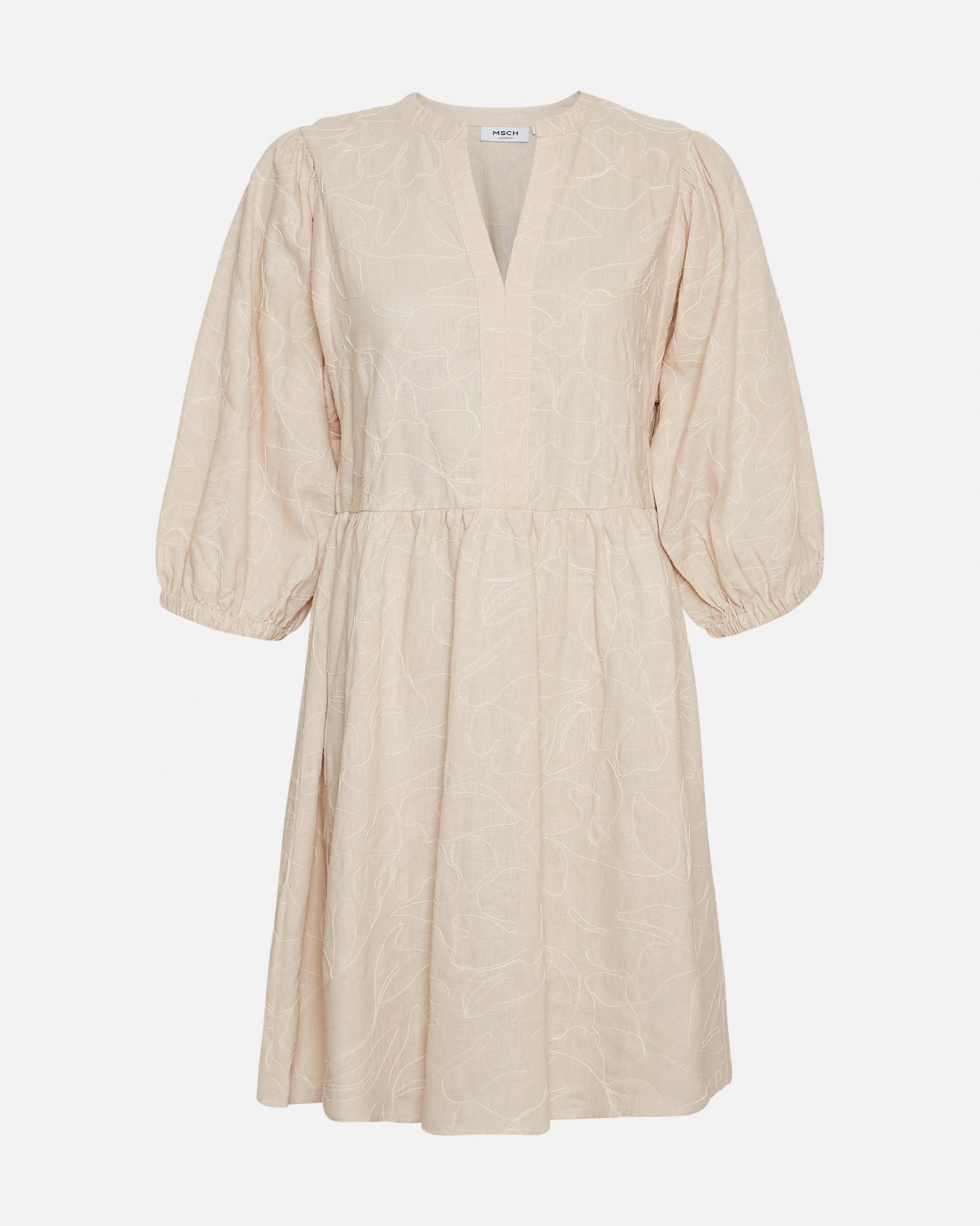 MSCH Copenhagen Ilektra 3/4 Dress EMB Oatmeal - hvittrad.no