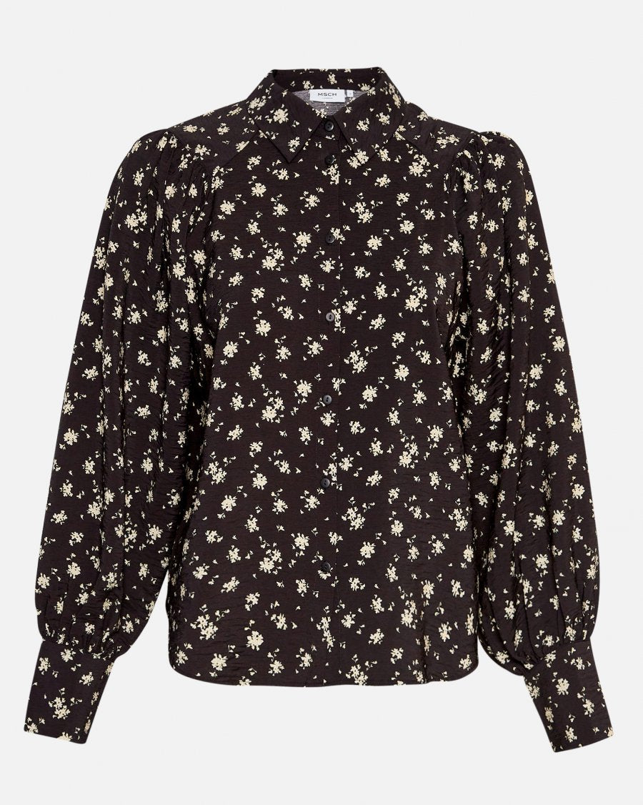 MSCH Copenhagen Nathasia Ladonna Shirt AOP Black Flower- hvittrad.no