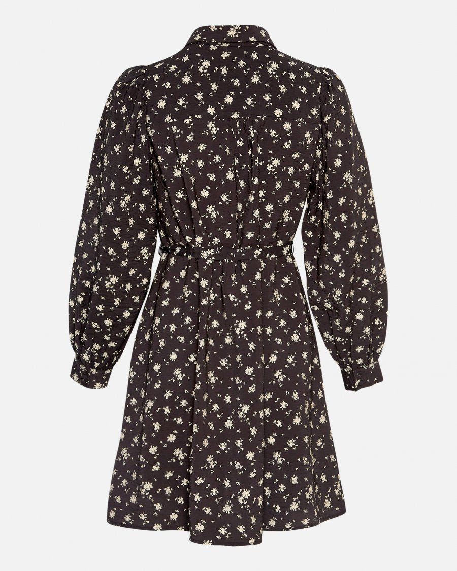 MSCH Copenhagen Nathasia Ladonna Shirt Dress AOP Black Flower - hvittrad.no