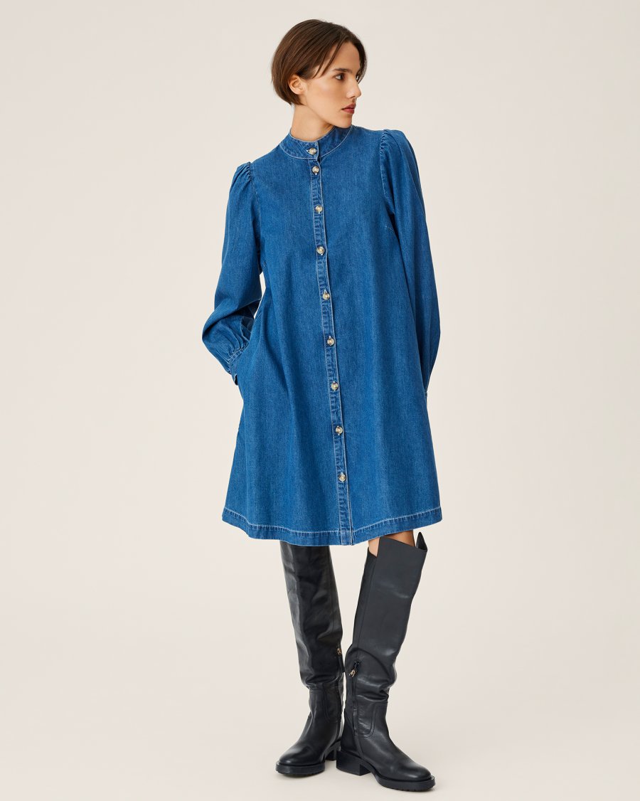 MSCH Copenhagen Shayla Shirt Dress Mid Blue - hvittrad.no