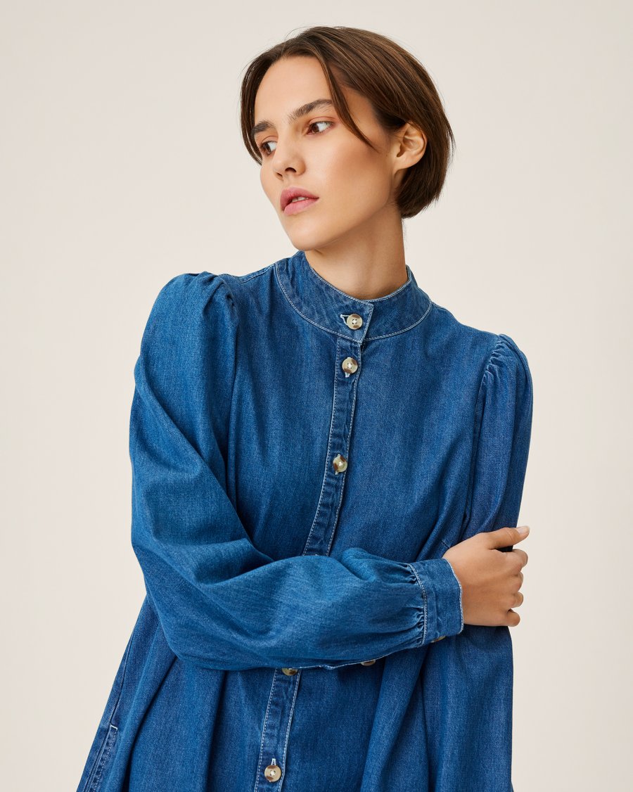 MSCH Copenhagen Shayla Shirt Dress Mid Blue - hvittrad.no