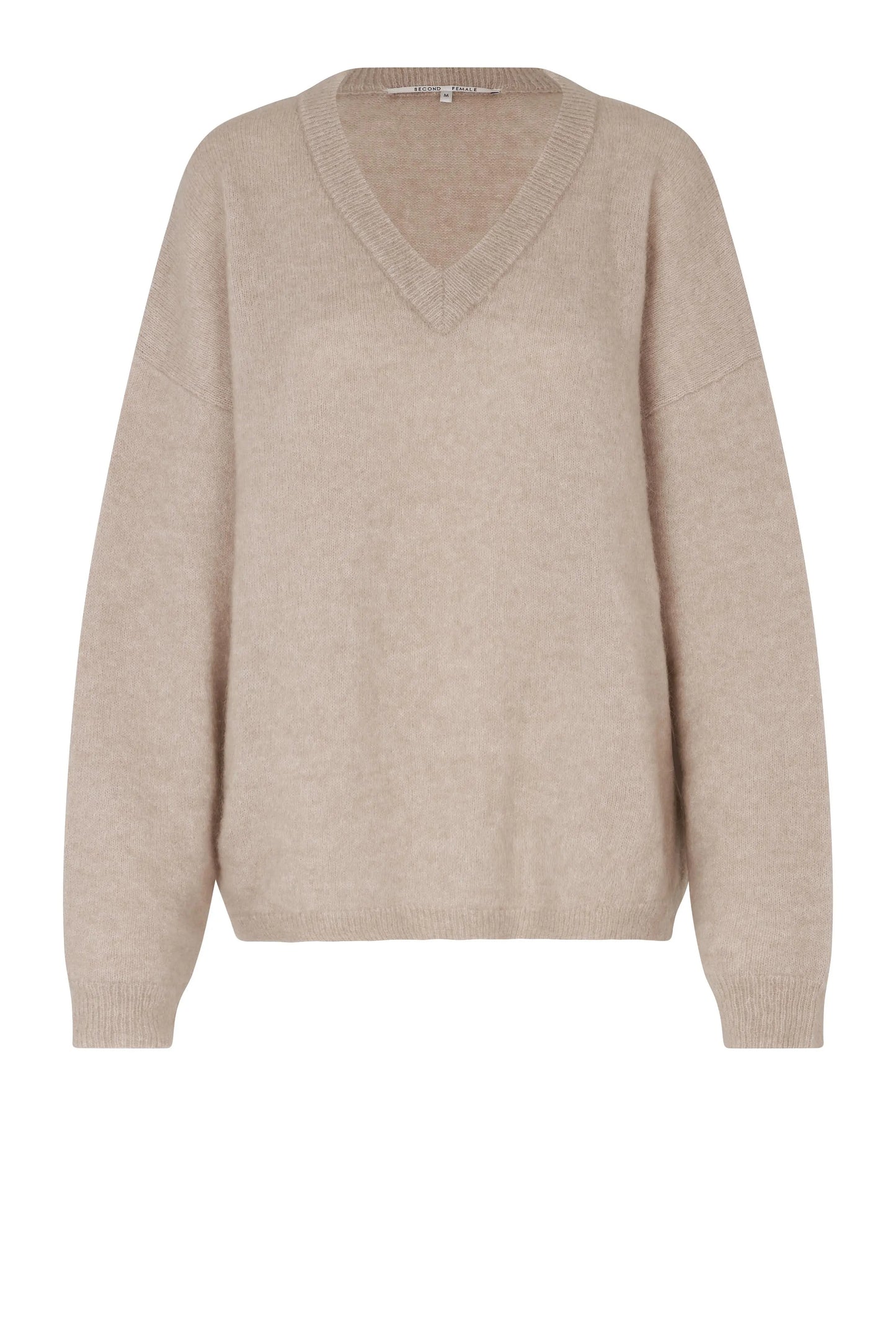 Second Female Brook Knit Oversize V-Neck Oxford Tan - hvittrad.no