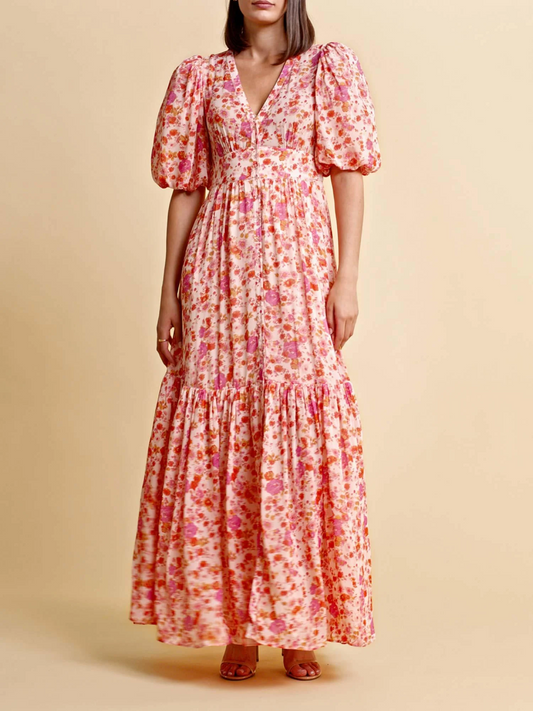 Georgette Button Down Dress Pink Blossom