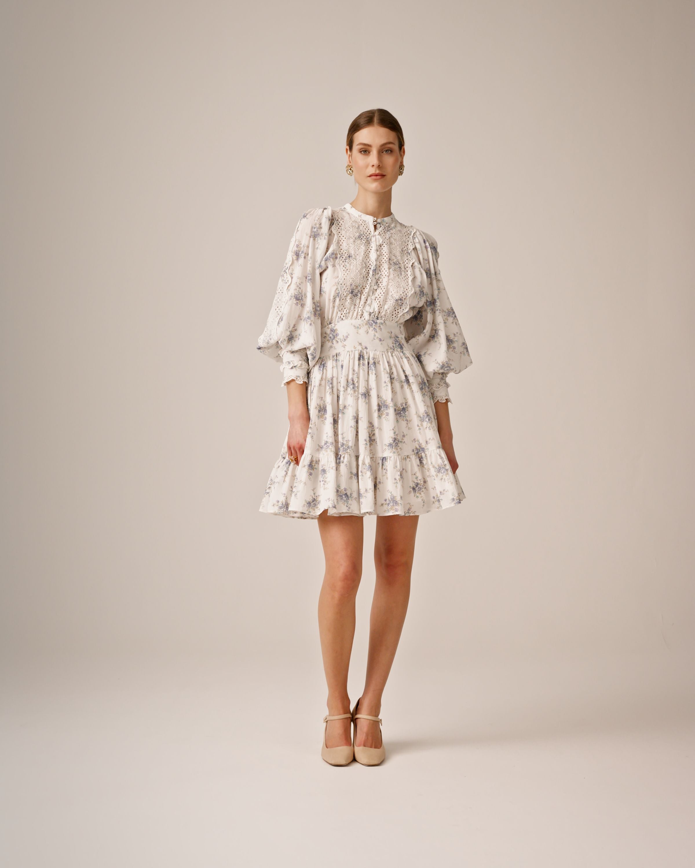 ByTiMo Cotton Slub Mini Dress Flower Buds - hvittrad.no