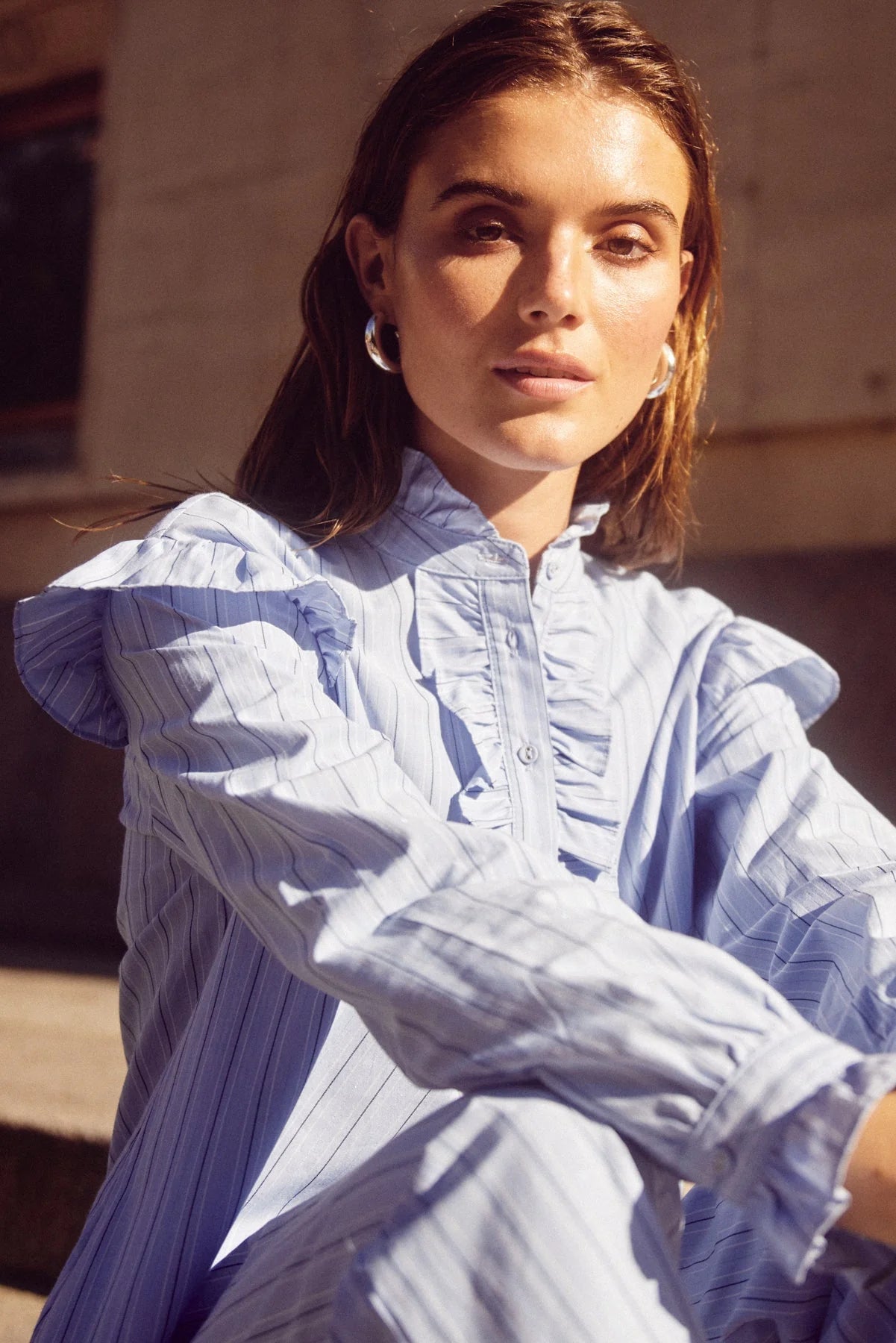 Noella Sally Blouse Light Blue Stripe - hvittrad.no