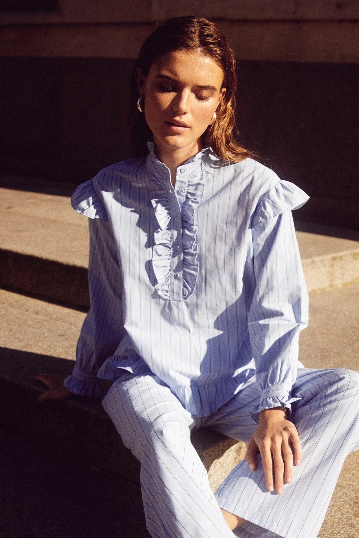 Noella Sally Blouse Light Blue Stripe - hvittrad.no