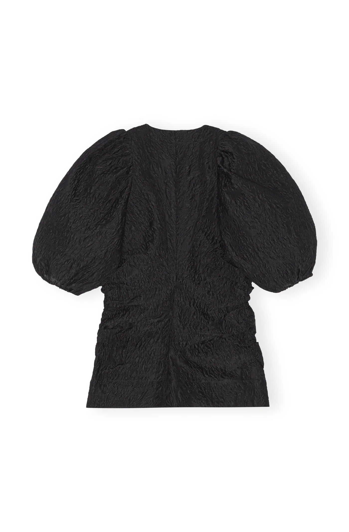 Jacquard Organza Gathered V-neck Blouse Black