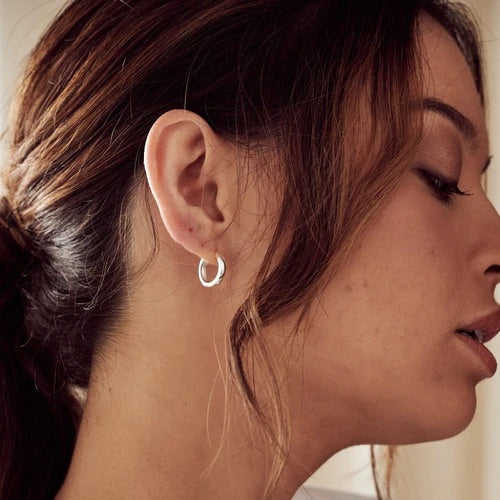 Domed Clean Small Hoop Earrings Silver