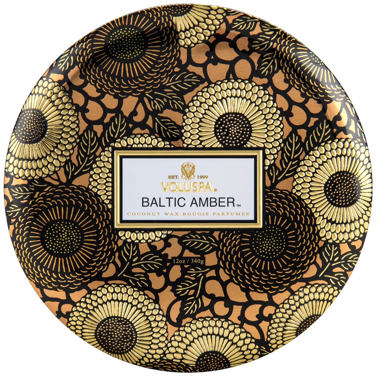 3-Wick Tin Candle – Baltic Amber 340g – hvit tråd