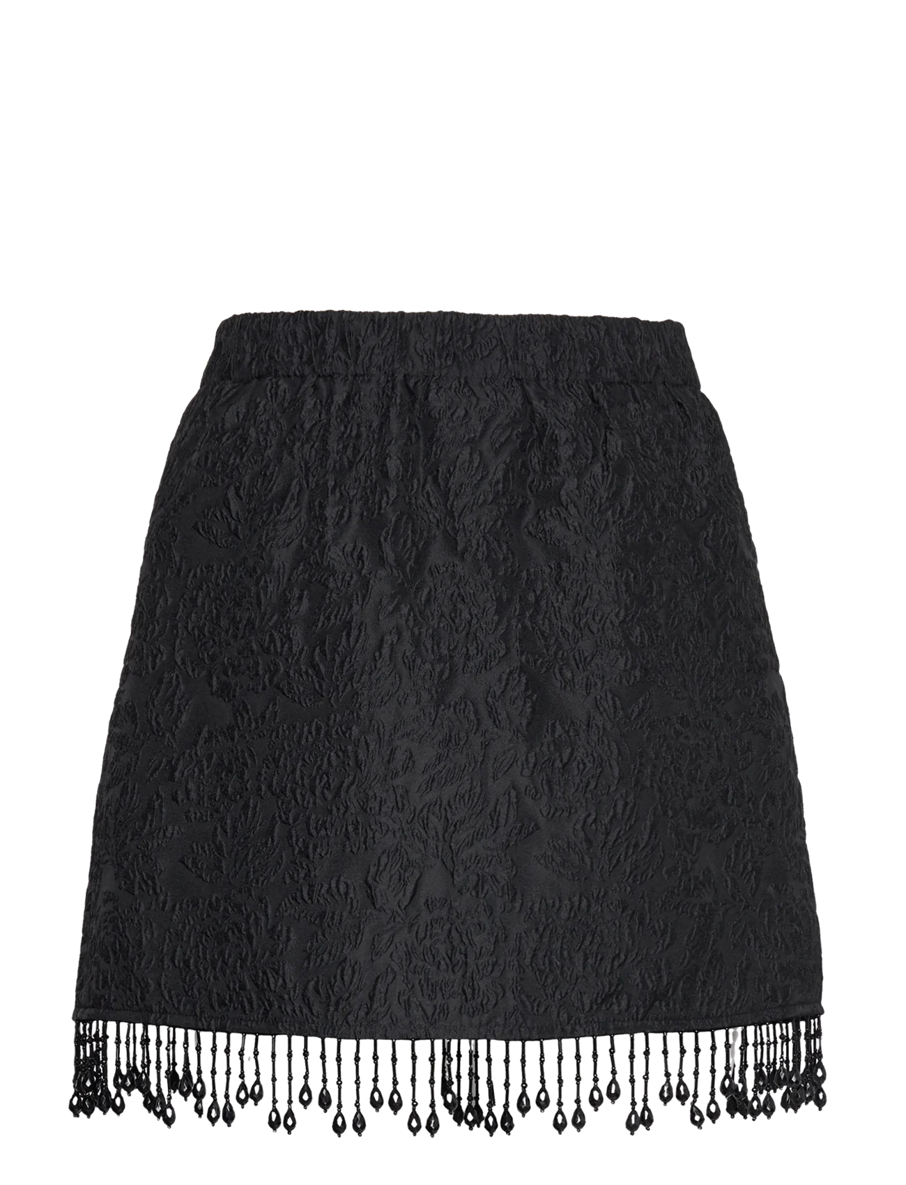 Jacquard Organza Bead Fringe Mini Skirt Black