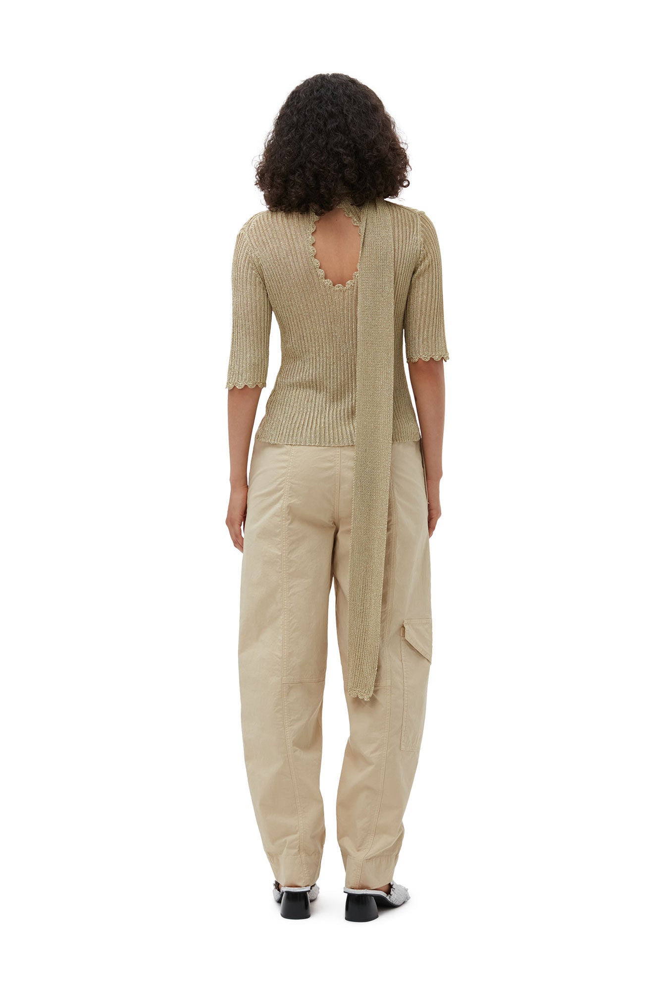 Washed Cotton Canvas Elasticated Curve Pants Pale Khaki