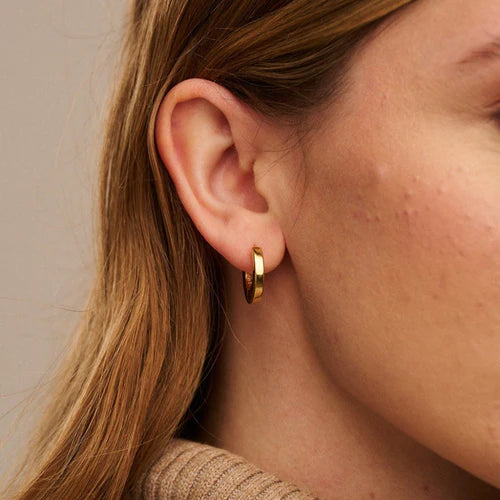 Flat Huggie Hoop Earrings Pale Gold