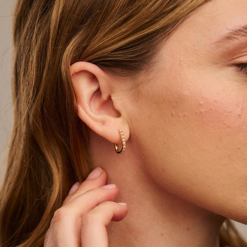 Pearl Encrusted Mini Oval Hoop Earrings Gold