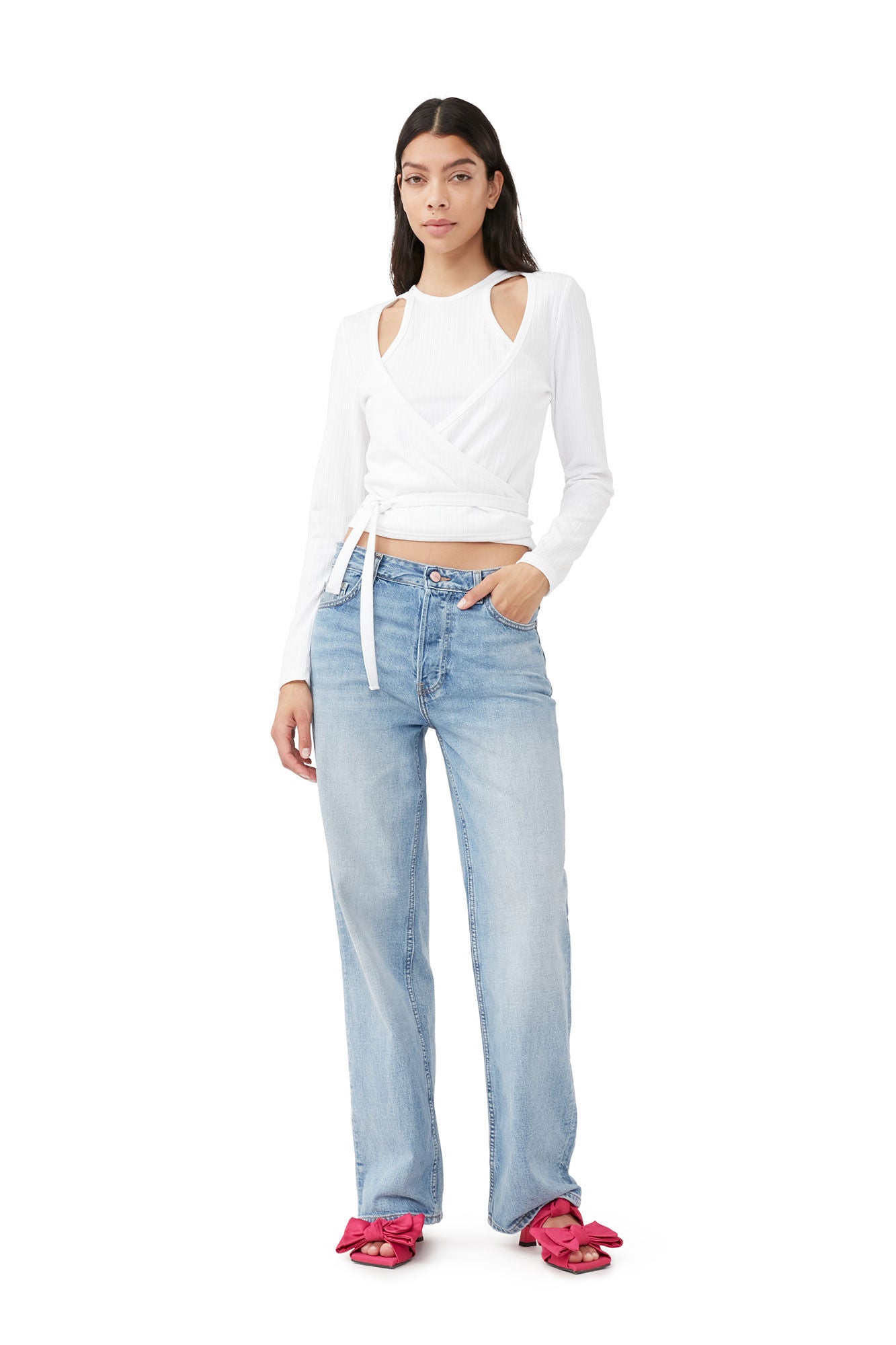 Rib Jersey Wrap Blouse Bright White