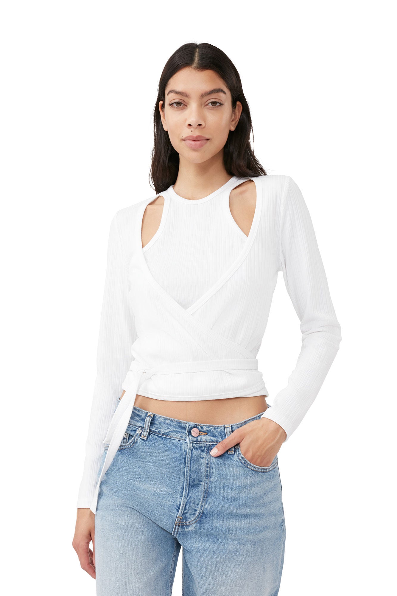 Rib Jersey Wrap Blouse Bright White