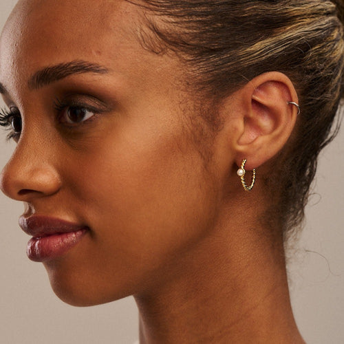 Rope & Pearl Stationed Hoop Earrings Gold