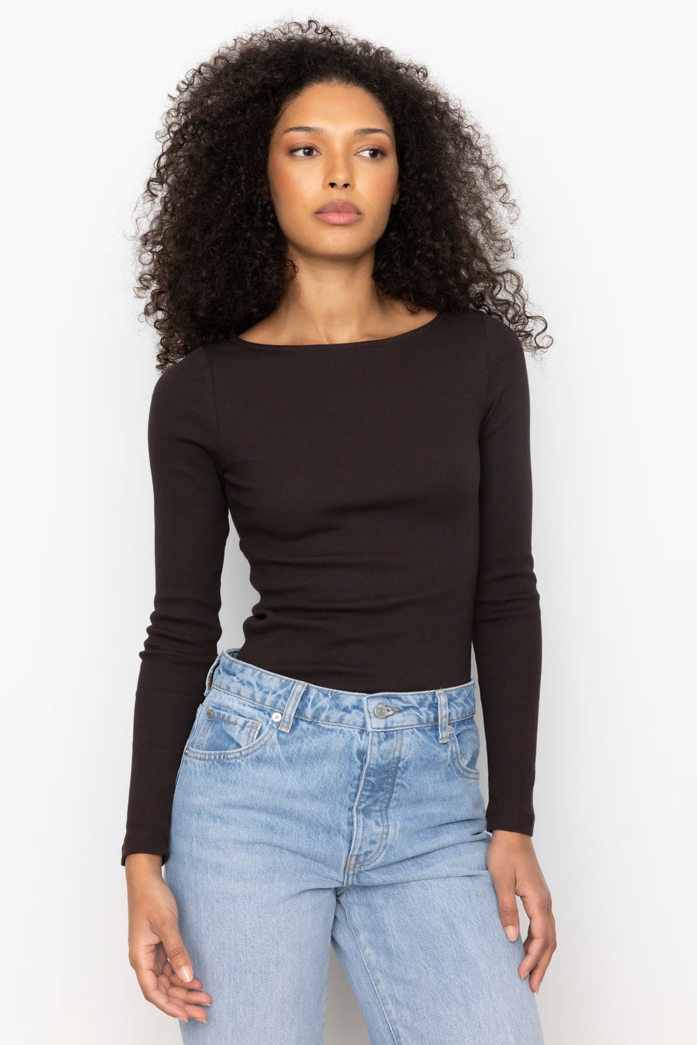 Petronella Rib Boatneck Dark Brown