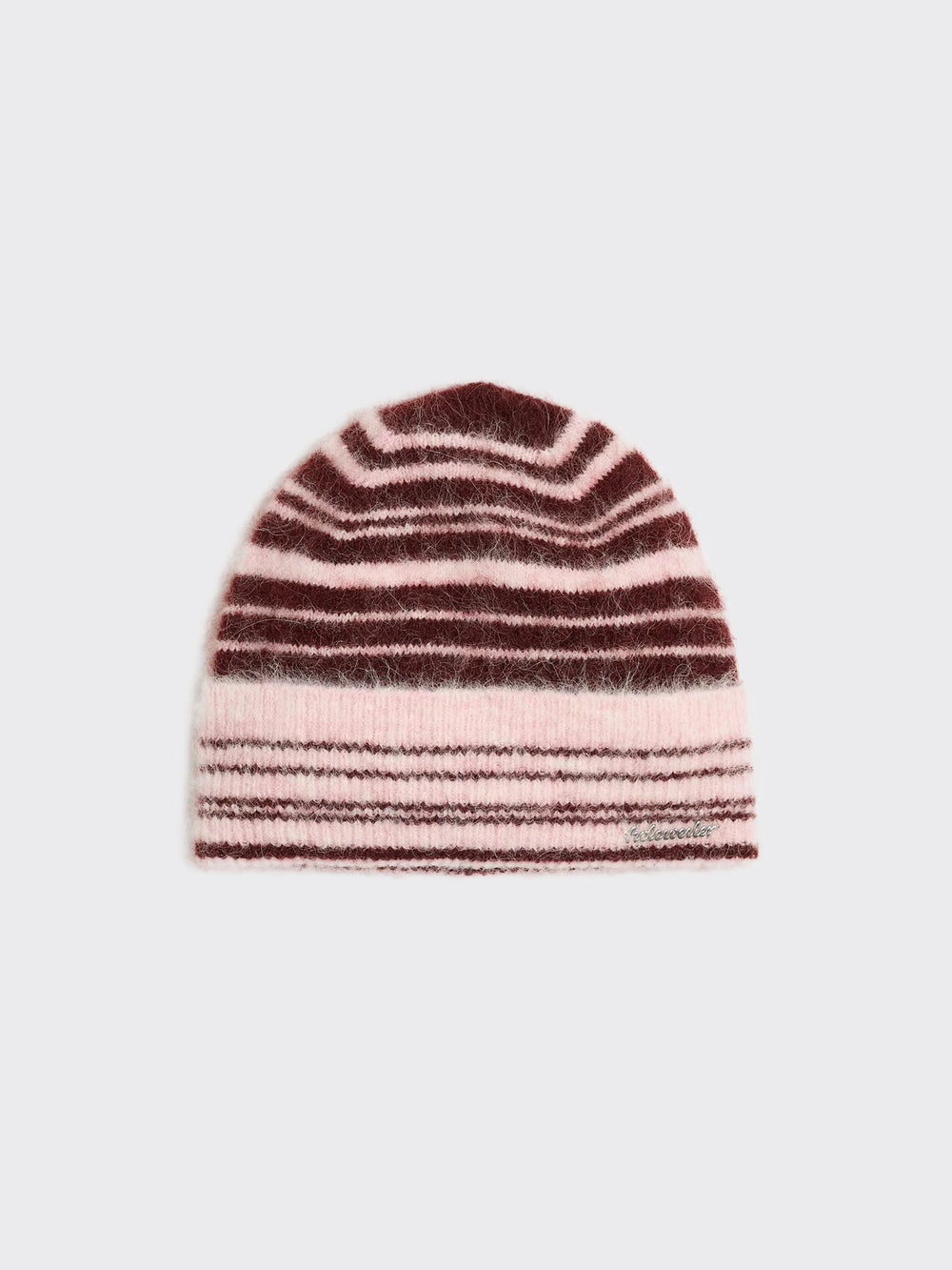 Fluffy Stripe Beanie Burgundy Stripe
