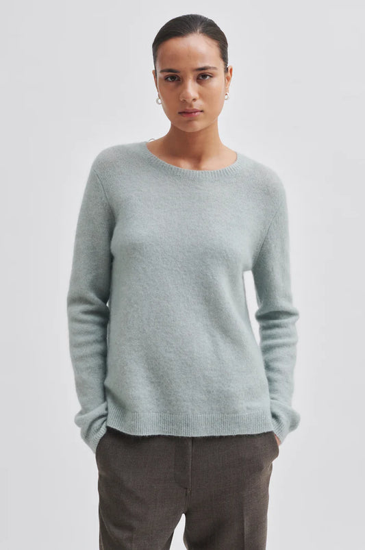 Second Female Brook Knit New O-Neck Wrought Iron - hvittrad.no