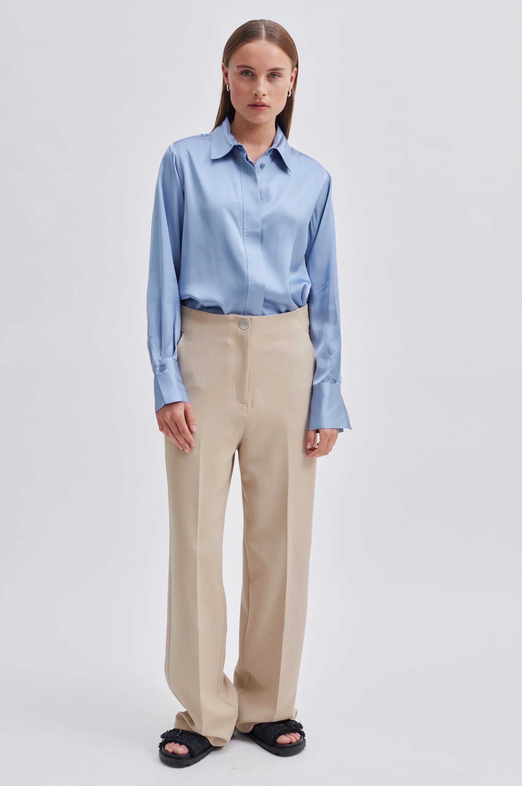 Second Female Galla Classic Shirt Ashley Blue - hvittrad.no