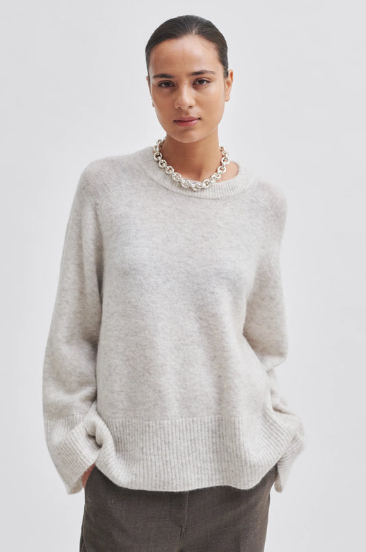 Second Female Brookline Knit Raglan O-Neck Moonbeam - hvittrad.no