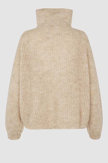 Second Female Lusinda Knit T-Neck Zip Moonbeam - hvittrad.no