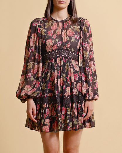 byTiMo Georgette Lace Mini Dress Midnight Blush - hvittrad.no