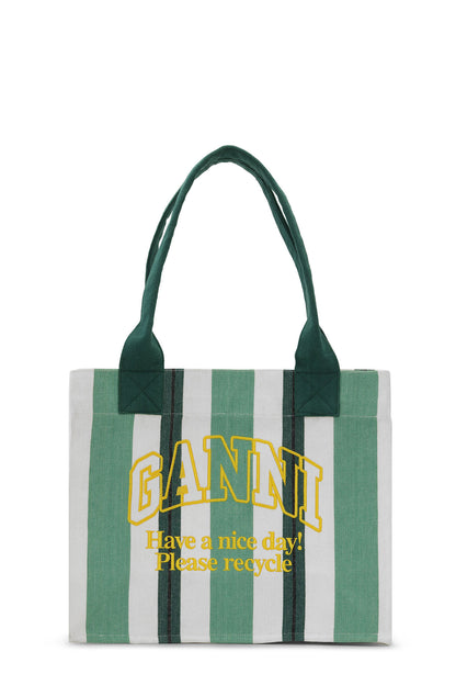 Ganni Large Easy Shopper Stripes Juniper - hvittrad.no