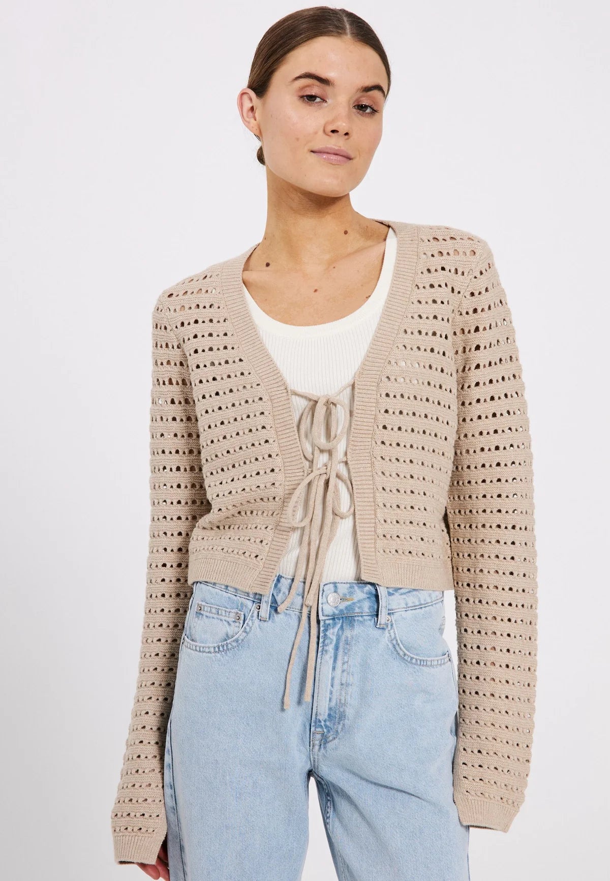 NORR Crome Knit Cardigan Beige Mélange - hvittrad.no