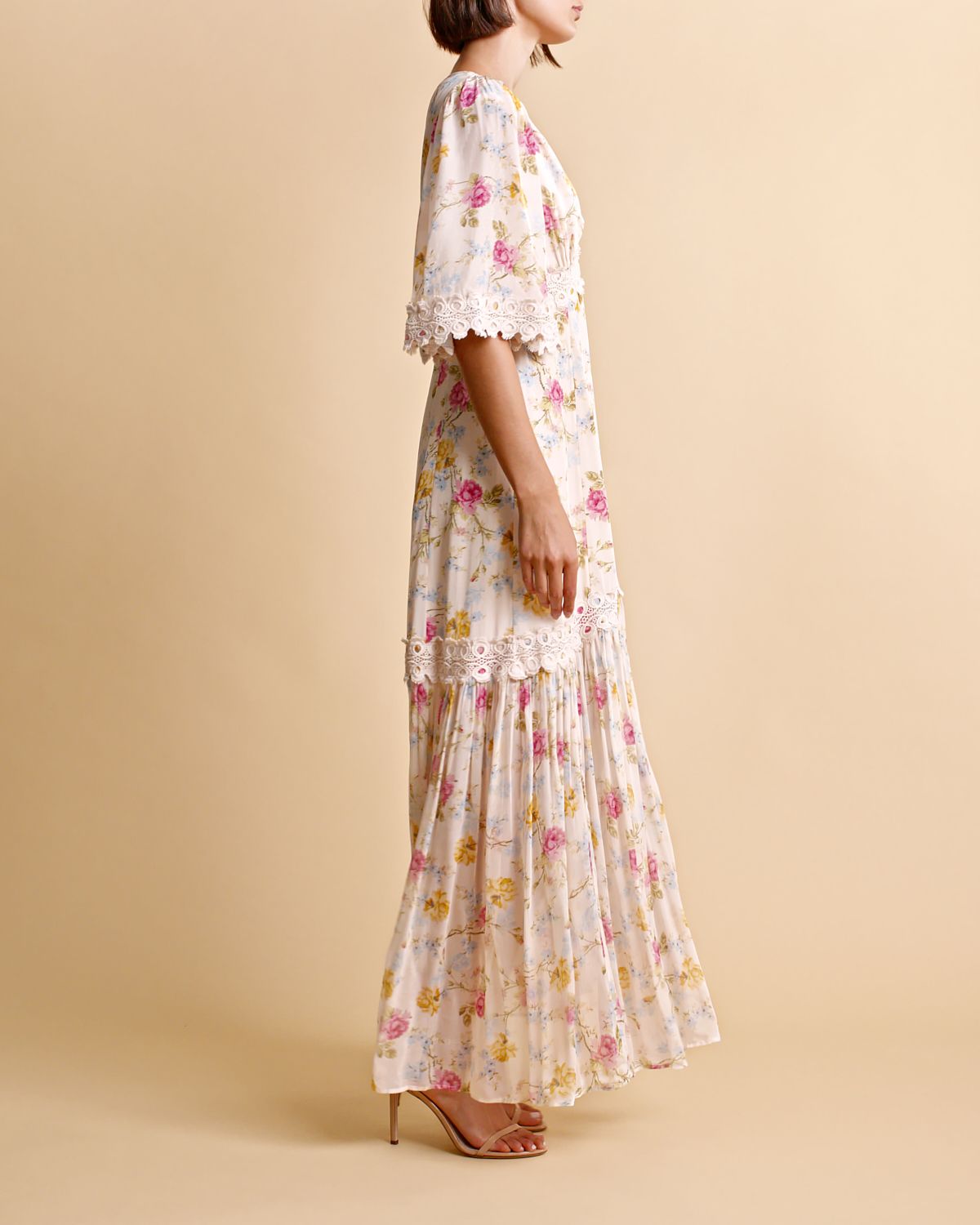 byTiMo Satin Embroidery Dress Daylight Roses - hvittrad.no