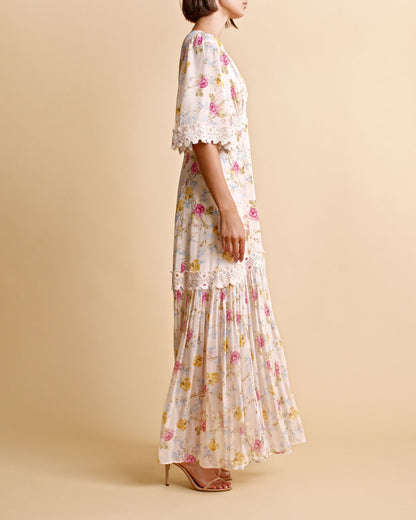 byTiMo Satin Embroidery Dress Daylight Roses - hvittrad.no