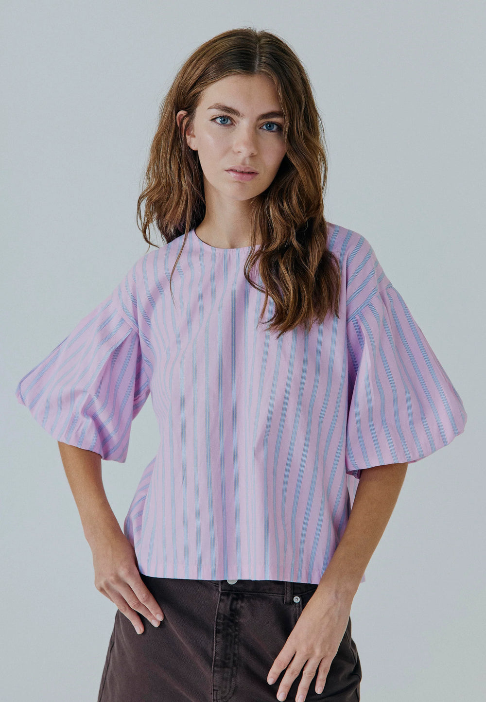 Emily SS Top Blue/Pink Stripe