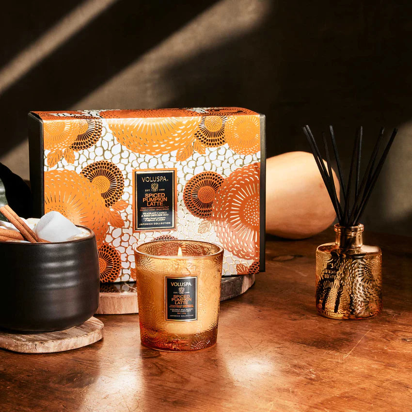 Voluspa Demi Candle & Diffuser Duo Set - Spiced Pumpkin Latte - hvittrad.no