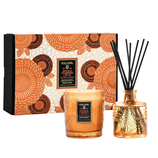 Voluspa Demi Candle & Diffuser Duo Set - Spiced Pumpkin Latte - hvittrad.no