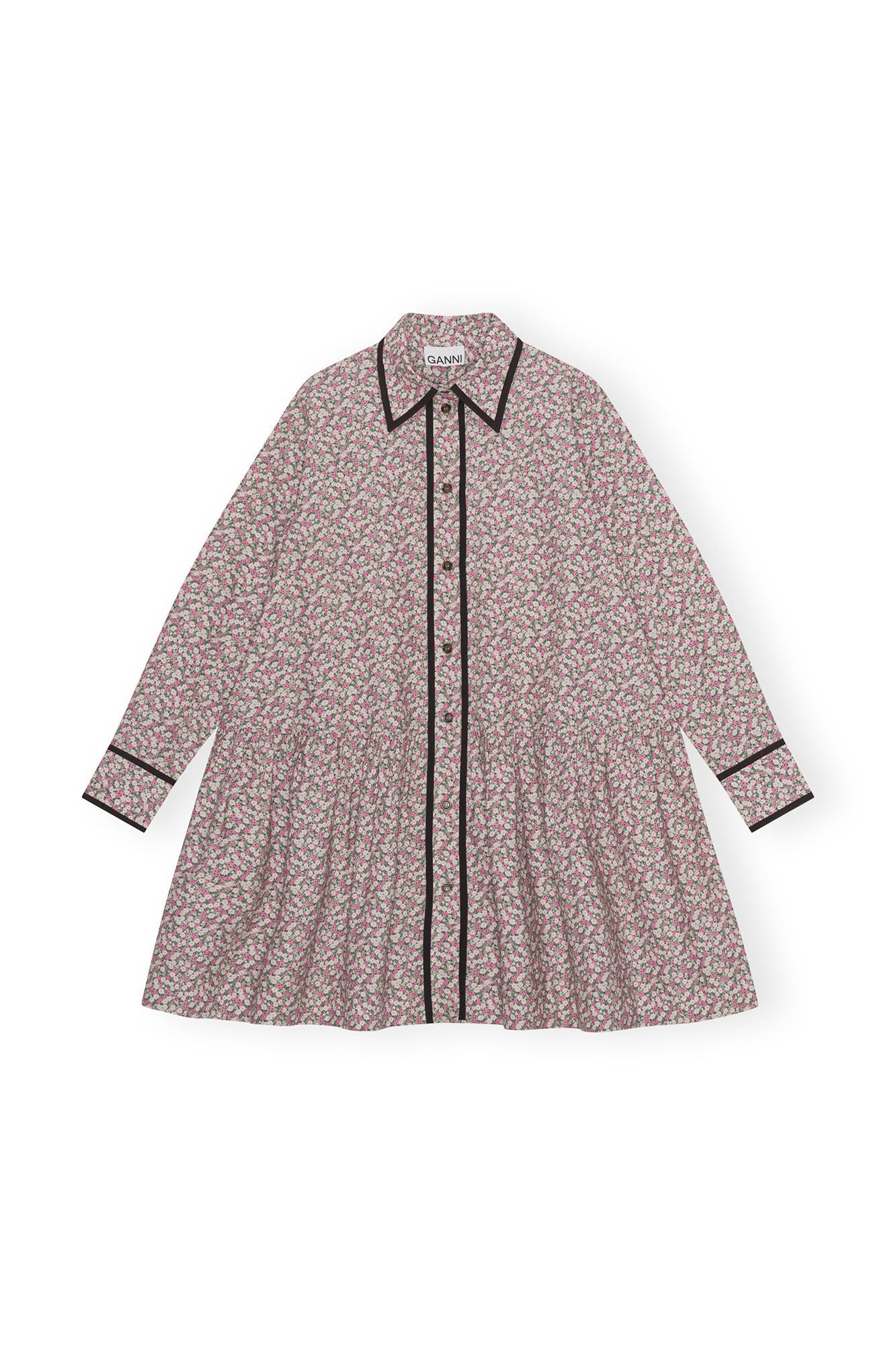 Printed Cotton Mini Shirt Dress Frost Gray
