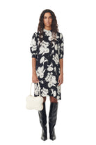 Ganni Printed Crepe Mini Dress Black - hvittrad.no