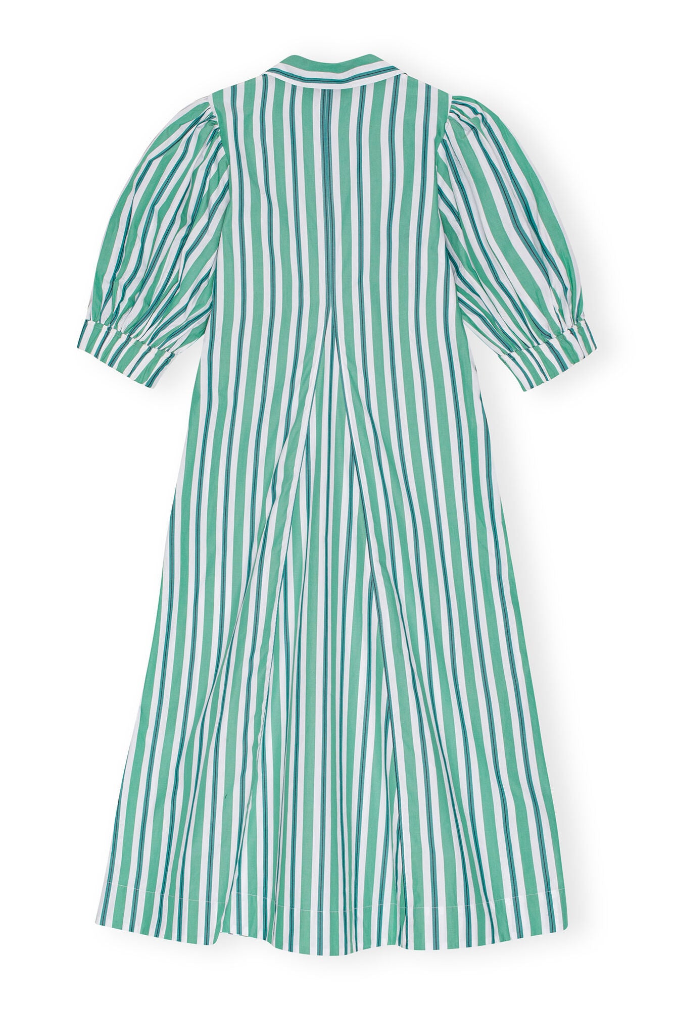 Ganni Stripe Cotton Collar Long Dress Creme De Menthe - hvittrad.no