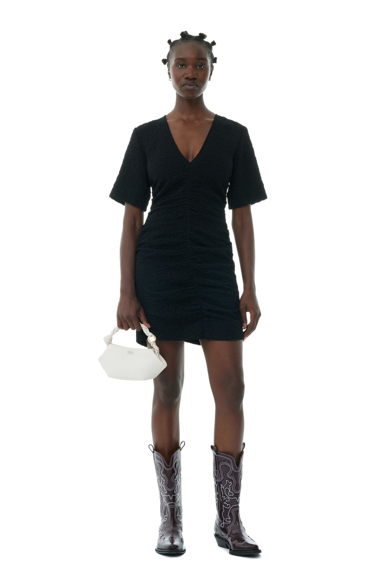 Ganni Textured Suiting Mini Dress Black - hvittrad.no