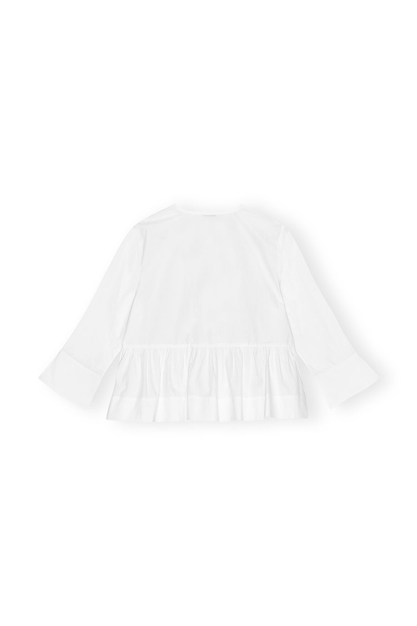 Ganni Cotton Poplin Tie String Peplum Blouse Bright White - hvittrad.no