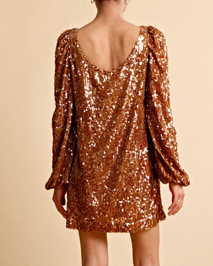 byTiMo Sequins Mini Dress Golden - hvittrad.no
