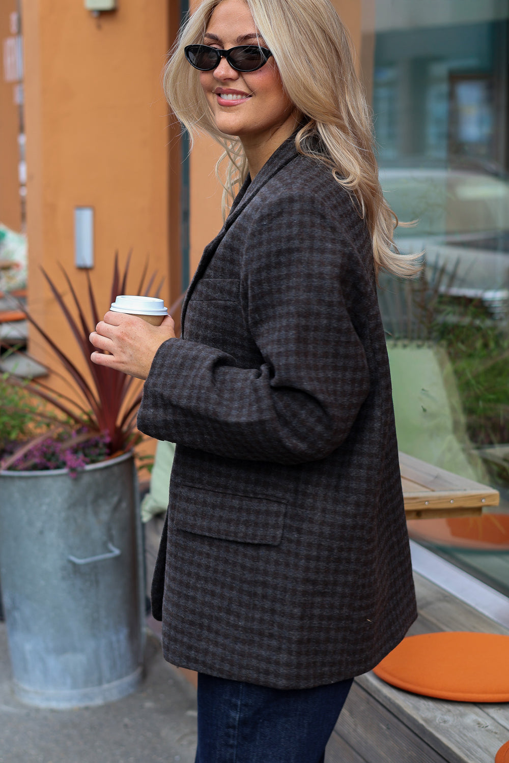 Solvej Wool Blazer Grey/Brown Check
