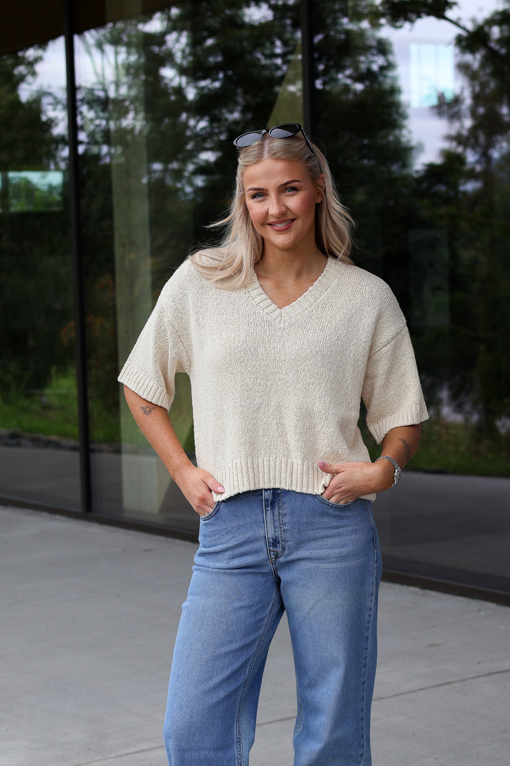 MSCHHannalie 2/4 V Pullover Bleached Sand