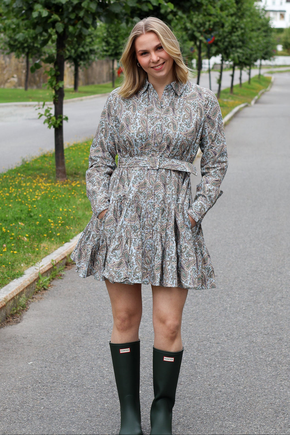 Winter Cotton Shift Dress Blue Paisley