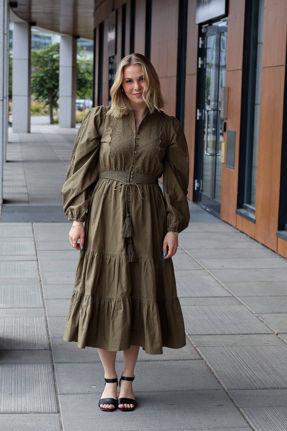 Winter Cotton Midi Dress Olive
