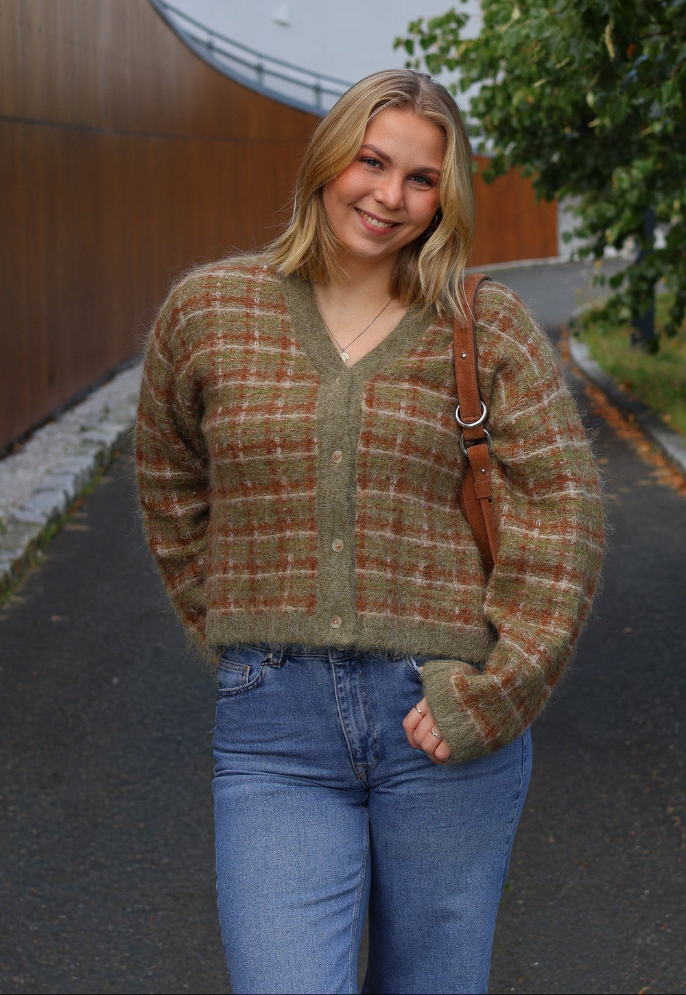Kate Check Cardigan Green Mix